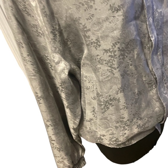 Fuda International 100% Silk silver grayish Print‎ Zip Up Jacket M - Picture 3 of 5